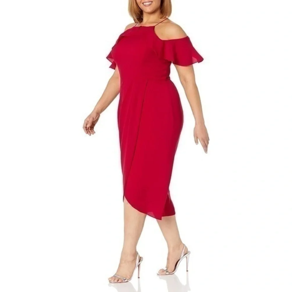 City‎ Chic Love Siren Ruffled Cold Shoulder Tulip Midi Dress Size 12 New